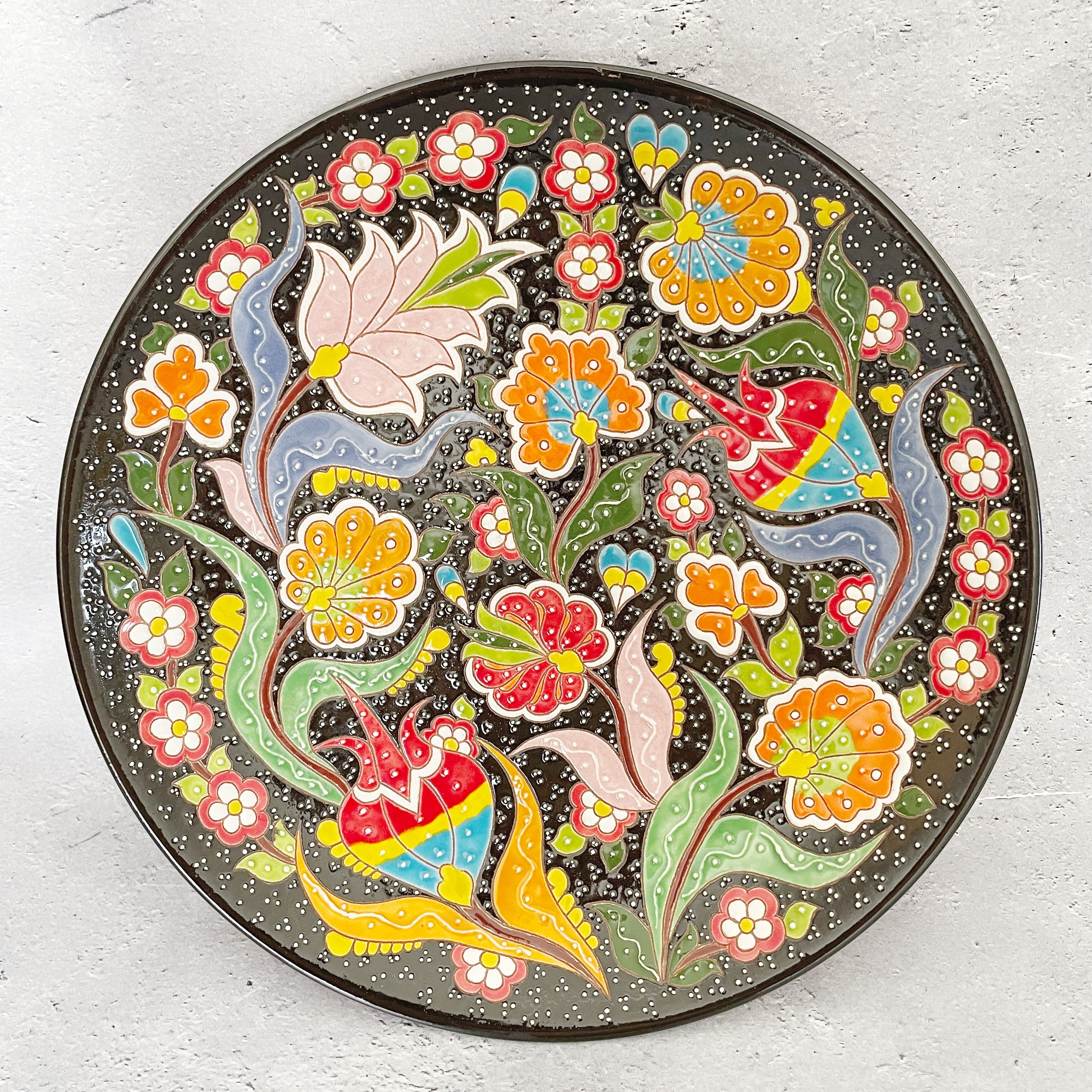 飾り皿/絵皿【32cm】リシタン陶器｜ウズベキスタンのおしゃれなうつわ（輸入インテリア・雑貨） – kinuya