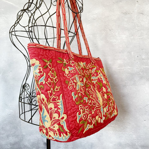 トートバッグ【A4横】手刺繍スザニ｜ウズベキスタンの可愛いバッグ・鞄（輸入ファッション・小物）税抜