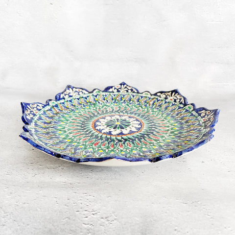 飾り皿／絵皿【32cm】リシタン陶器｜ウズベキスタンのおしゃれな大皿（輸入食器・インテリア）