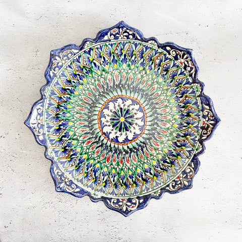 飾り皿／絵皿【32cm】リシタン陶器｜ウズベキスタンのおしゃれな大皿（輸入食器・インテリア）